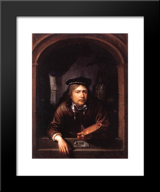 Self-Portrait In A Window 20x24 Black Modern Wood Framed Art Print Poster by Gerrit, Dou
