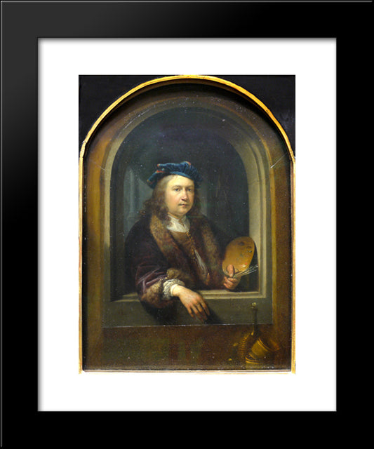 Self-Portrait With A Palette, In A Niche 20x24 Black Modern Wood Framed Art Print Poster by Gerrit, Dou