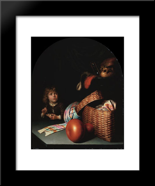 Still Life With A Boy Blowing Soap Bubbles 20x24 Black Modern Wood Framed Art Print Poster by Gerrit, Dou