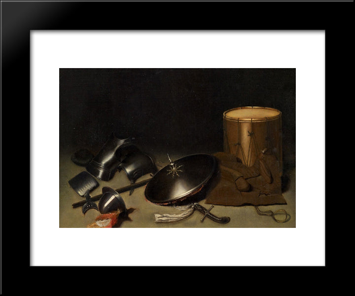 Still Life With Armor, Shield, Halberd, Sword, Leather Jacket And Drum 20x24 Black Modern Wood Framed Art Print Poster by Gerrit, Dou