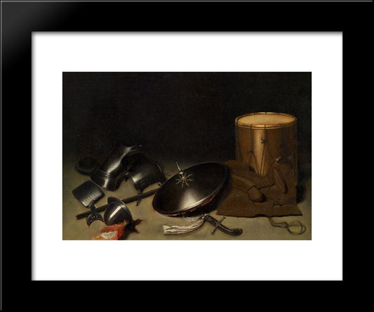 Still Life With Armor, Shield, Halberd, Sword, Leather Jacket And Drum 20x24 Black Modern Wood Framed Art Print Poster by Gerrit, Dou