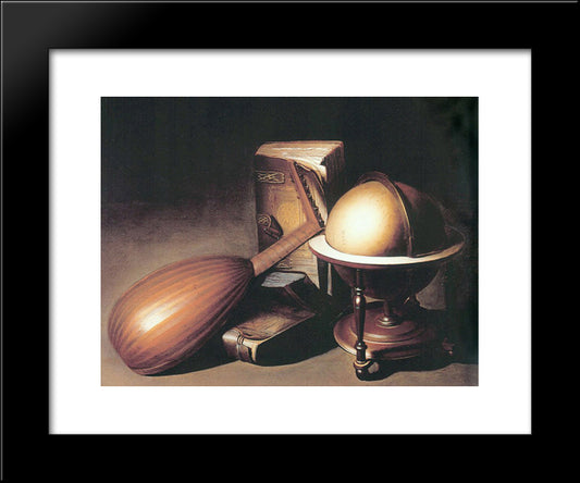 Still Life With Globe, Lute, And Books 20x24 Black Modern Wood Framed Art Print Poster by Gerrit, Dou