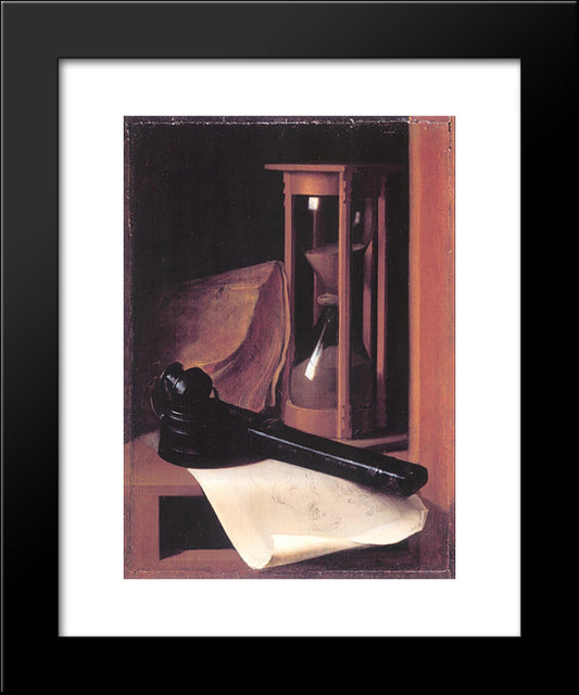 Still Life With Hourglass, Pencase And Print 20x24 Black Modern Wood Framed Art Print Poster by Gerrit, Dou