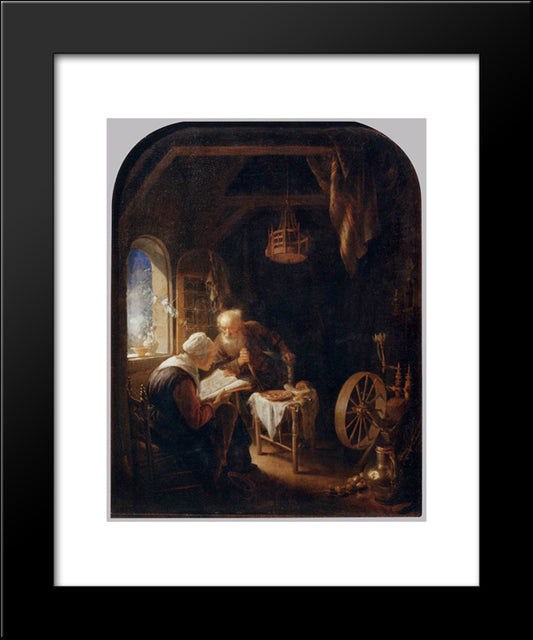 The Bible Lesson, Or Anne And Tobias 20x24 Black Modern Wood Framed Art Print Poster by Gerrit, Dou
