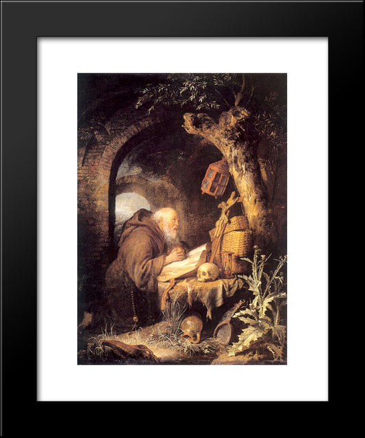 The Hermit 20x24 Black Modern Wood Framed Art Print Poster by Gerrit, Dou