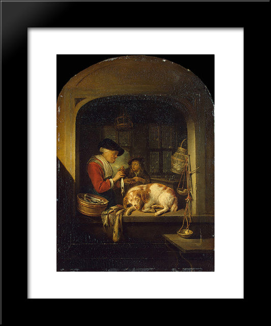 The Herring Seller 20x24 Black Modern Wood Framed Art Print Poster by Gerrit, Dou