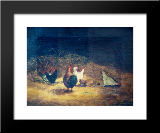 Chickens 20x24 Black Modern Wood Framed Art Print Poster by Tattarescu, Gheorghe