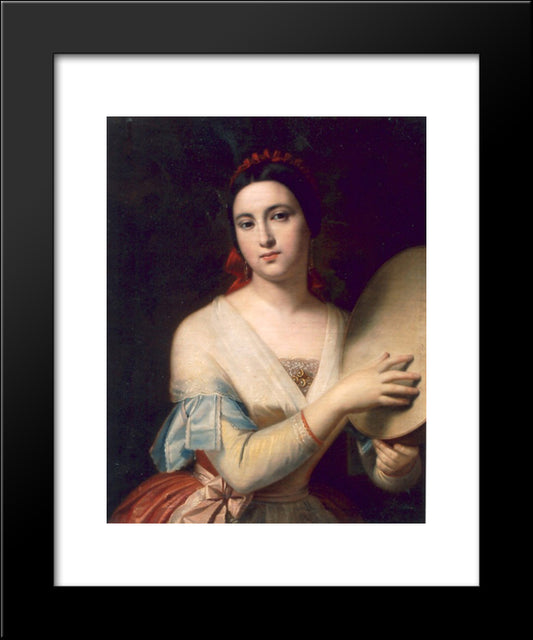 Woman With Tambourine 20x24 Black Modern Wood Framed Art Print Poster by Tattarescu, Gheorghe