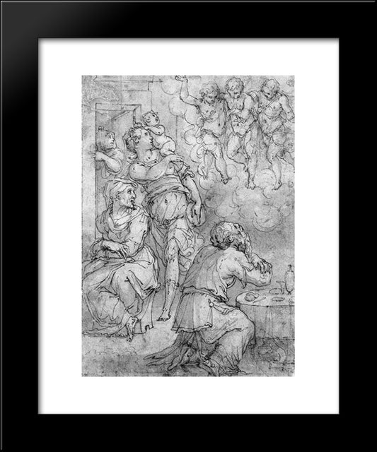 Abraham And The Three Angels 20x24 Black Modern Wood Framed Art Print Poster by Vasari, Giorgio