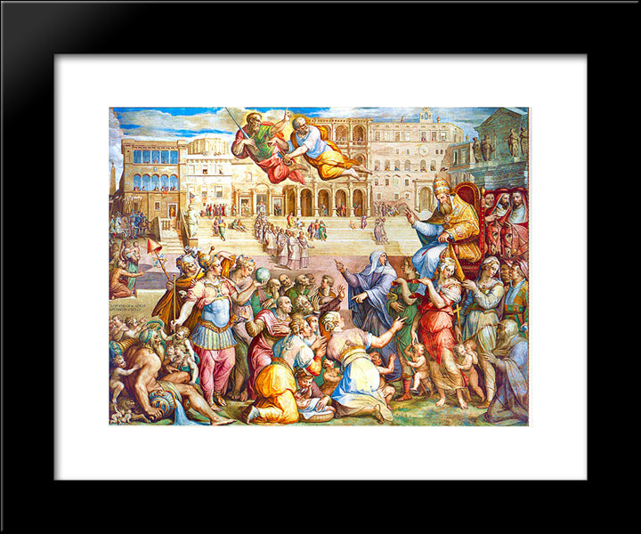 Catherine Of Siena Escorted Pope Gregory Xi At Rome On 17Th January 1377 20x24 Black Modern Wood Framed Art Print Poster by Vasari, Giorgio