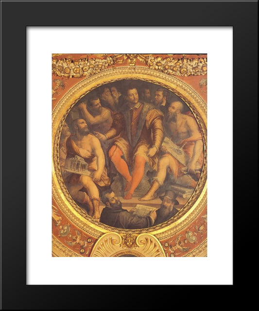 Cosimo I De Medici Surrounded By His Architects, Engineers And Sculptors 20x24 Black Modern Wood Framed Art Print Poster by Vasari, Giorgio