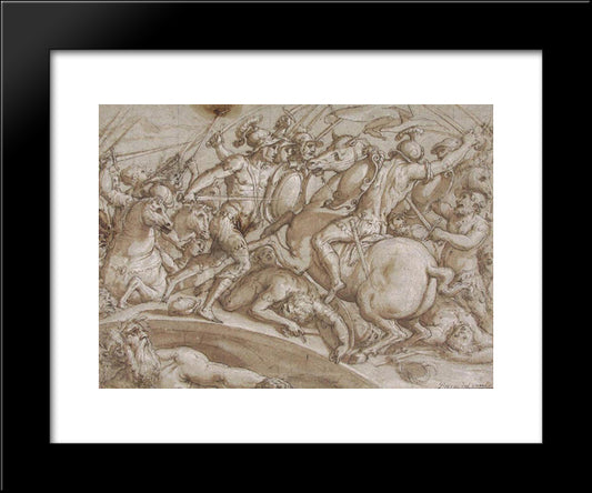 Defence Of Ponte Rozzo On The River Ticino In 1524 20x24 Black Modern Wood Framed Art Print Poster by Vasari, Giorgio