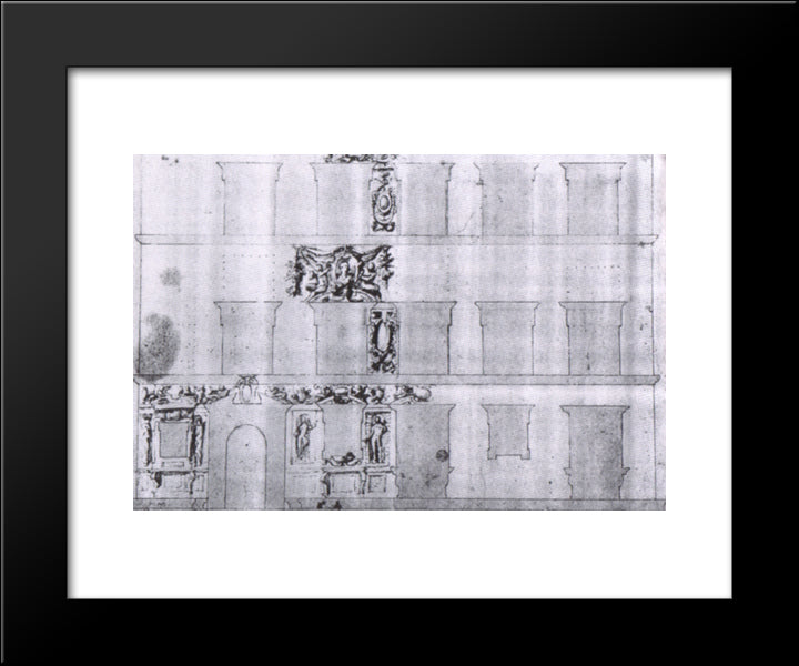 Design For The Facade Of Palazzo Ramirez De Montalvo 20x24 Black Modern Wood Framed Art Print Poster by Vasari, Giorgio