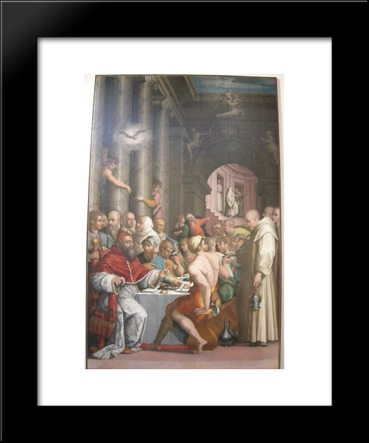 Dinner Of St. Gregory The Great (Clement Vii) 20x24 Black Modern Wood Framed Art Print Poster by Vasari, Giorgio