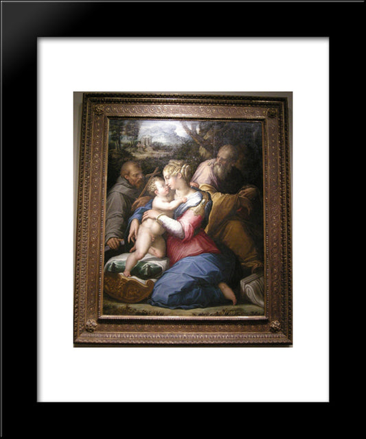 Holy Family With St. Francis In A Landscape 20x24 Black Modern Wood Framed Art Print Poster by Vasari, Giorgio