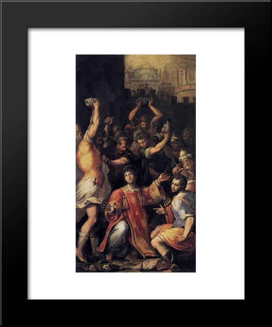 Martyrdom Of St. Stephen 20x24 Black Modern Wood Framed Art Print Poster by Vasari, Giorgio