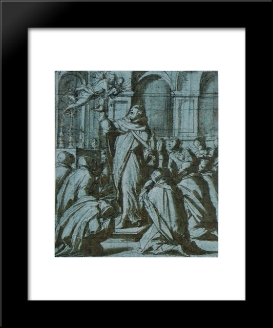 Peter Of Verona Exorcising A Demon Personified By A Madonna And Child 20x24 Black Modern Wood Framed Art Print Poster by Vasari, Giorgio