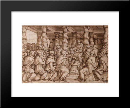 Pope Leo X Appointing Cardinals 20x24 Black Modern Wood Framed Art Print Poster by Vasari, Giorgio