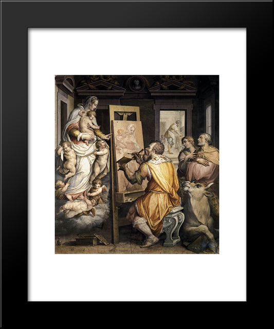 St. Luke Painting The Virgin 20x24 Black Modern Wood Framed Art Print Poster by Vasari, Giorgio