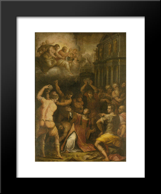 Stoning Of St. Stephen 20x24 Black Modern Wood Framed Art Print Poster by Vasari, Giorgio