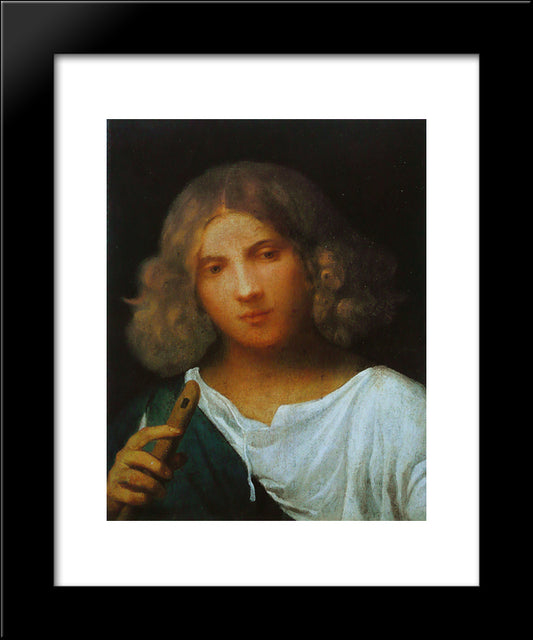 Boy With Flute 20x24 Black Modern Wood Framed Art Print Poster by Giorgione