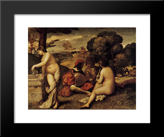 Pastoral Concert (Fete Champetre) 20x24 Black Modern Wood Framed Art Print Poster by Giorgione