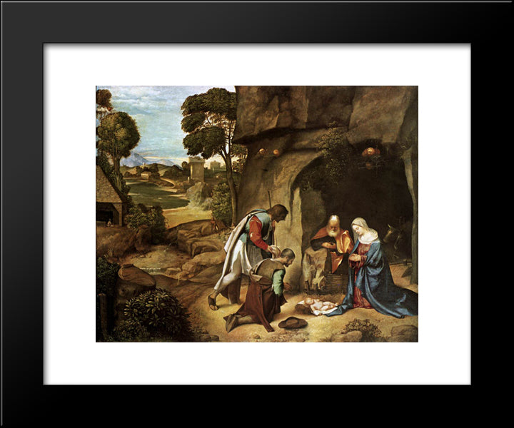 The Adoration Of The Shepherds 20x24 Black Modern Wood Framed Art Print Poster by Giorgione