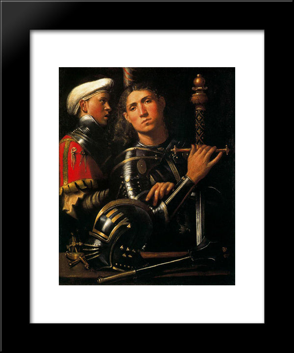 Warrior With Groom 20x24 Black Modern Wood Framed Art Print Poster by Giorgione