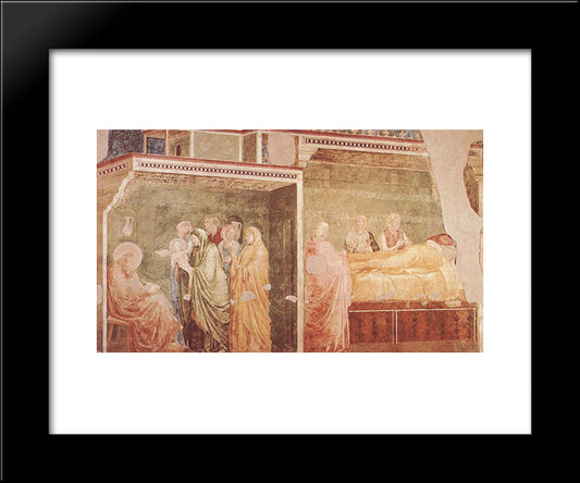 The Birth Of St. John The Baptist And His Father Zacharias Writing His Name 20x24 Black Modern Wood Framed Art Print Poster by Giotto