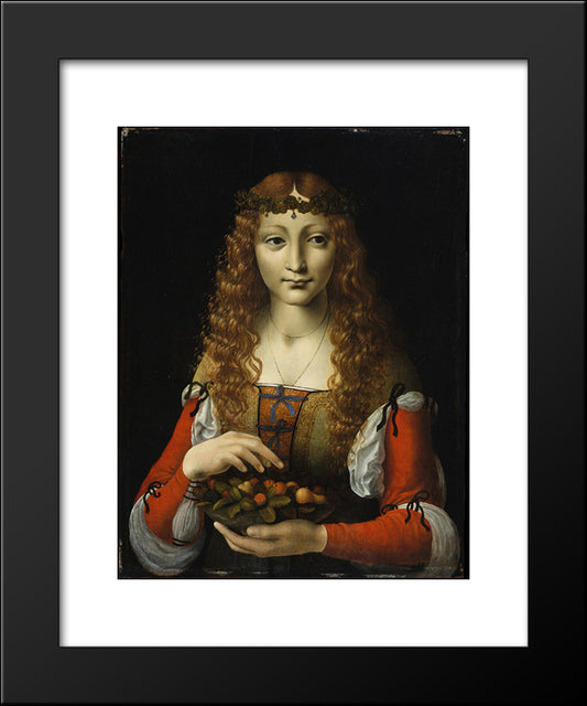 Girl With Cherries (Also Attributed To Giovanni Ambrogio De Predis) 20x24 Black Modern Wood Framed Art Print Poster by Boltraffio, Giovanni Antonio