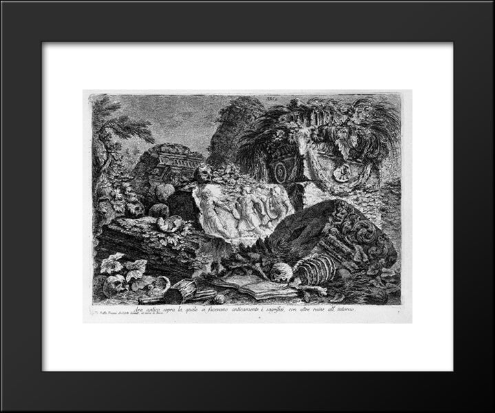 Ancient Altar, With Other Ruins 20x24 Black Modern Wood Framed Art Print Poster by Piranesi, Giovanni Battista