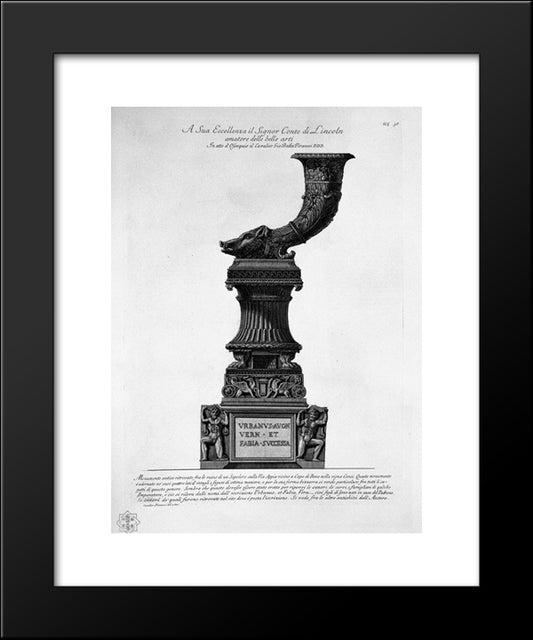 Ancient Monument Topped By Cornucopia`S Head Boar In The Vineyard Cenci Capo Di Bove 20x24 Black Modern Wood Framed Art Print Poster by Piranesi, Giovanni Battista
