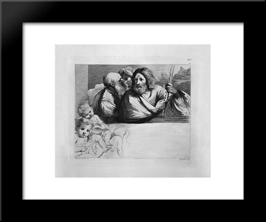 Andrew And Two Other Apostles, Half-Length, Three Cupids Corner Sketched By Guercino 20x24 Black Modern Wood Framed Art Print Poster by Piranesi, Giovanni Battista