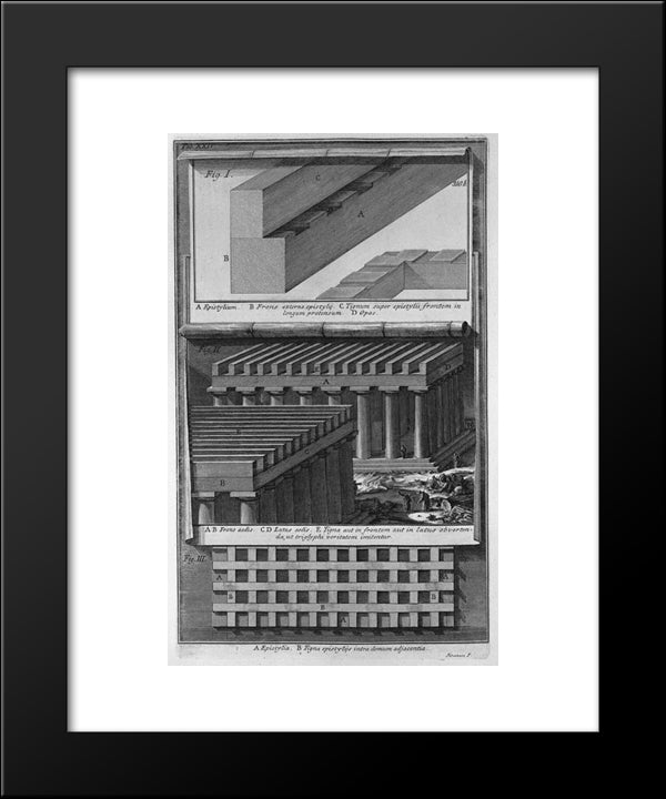 Another Perspective View And Details Of The Doric Temple 20x24 Black Modern Wood Framed Art Print Poster by Piranesi, Giovanni Battista