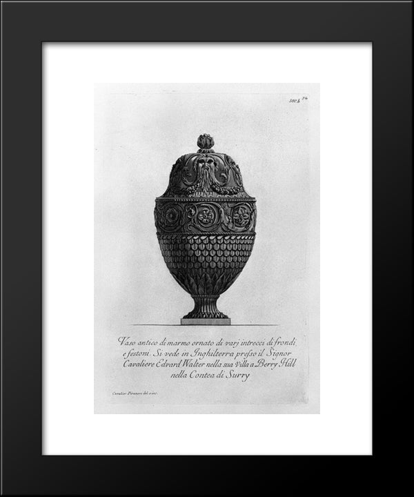 Antique Vase Of Marble Decorated With Festoons And Various Plots Of Funds 20x24 Black Modern Wood Framed Art Print Poster by Piranesi, Giovanni Battista