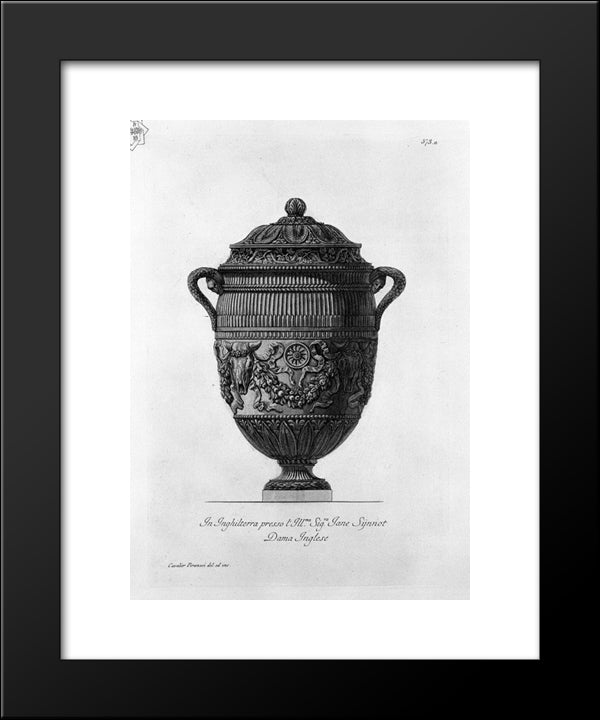 Antique Vase Of Marble Decorated With Ox Skulls And Garlands 20x24 Black Modern Wood Framed Art Print Poster by Piranesi, Giovanni Battista