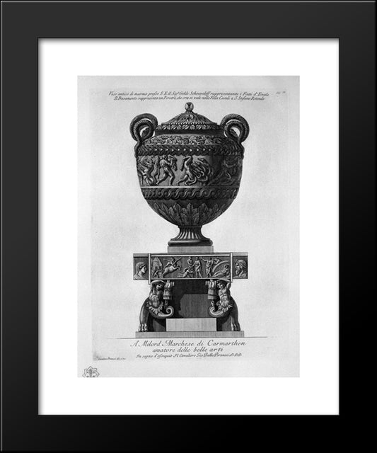 Antique Vase Of Marble Representing The Feats Of Hercules, With The Base Representing A Coffin 20x24 Black Modern Wood Framed Art Print Poster by Piranesi, Giovanni Battista