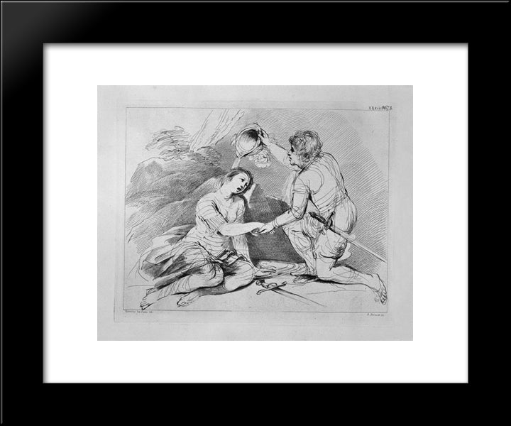 Baptism Of Clorinda, By Guercino 20x24 Black Modern Wood Framed Art Print Poster by Piranesi, Giovanni Battista
