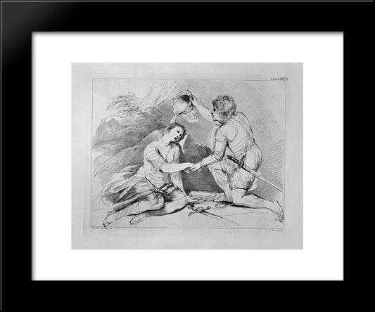 Baptism Of Clorinda, By Guercino 20x24 Black Modern Wood Framed Art Print Poster by Piranesi, Giovanni Battista