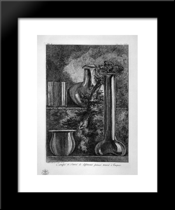 Bottles And Glasses, Found At Pompeii 20x24 Black Modern Wood Framed Art Print Poster by Piranesi, Giovanni Battista