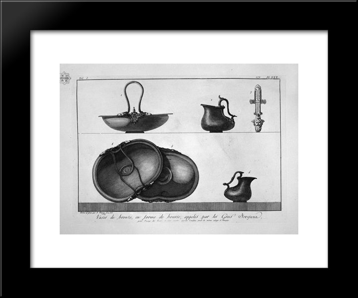 Bronze Vases Shaped Bag (Arytena), Found In Pompeii 20x24 Black Modern Wood Framed Art Print Poster by Piranesi, Giovanni Battista