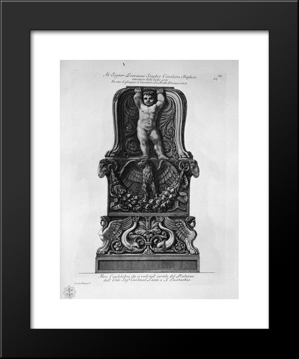 Candlestick In The Courtyard Of The Palazzo Lante In St. Eustachius 20x24 Black Modern Wood Framed Art Print Poster by Piranesi, Giovanni Battista