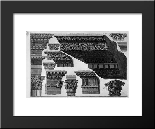 Capitals, Friezes, Cornices (Farnese Gardens, Santa Maria In Trastevere, Etc.) 20x24 Black Modern Wood Framed Art Print Poster by Piranesi, Giovanni Battista