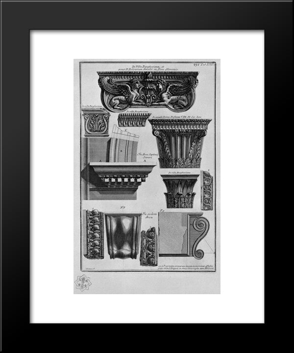 Capitals And Special Arc (Villa Borghese, The Arch Of Septimius Severus, Etc.) 20x24 Black Modern Wood Framed Art Print Poster by Piranesi, Giovanni Battista