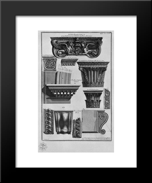 Capitals And Special Arc (Villa Borghese, The Arch Of Septimius Severus, Etc.) 20x24 Black Modern Wood Framed Art Print Poster by Piranesi, Giovanni Battista