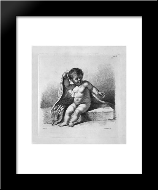 Cherub Sitting In The Act Of Covering, By Guercino 20x24 Black Modern Wood Framed Art Print Poster by Piranesi, Giovanni Battista