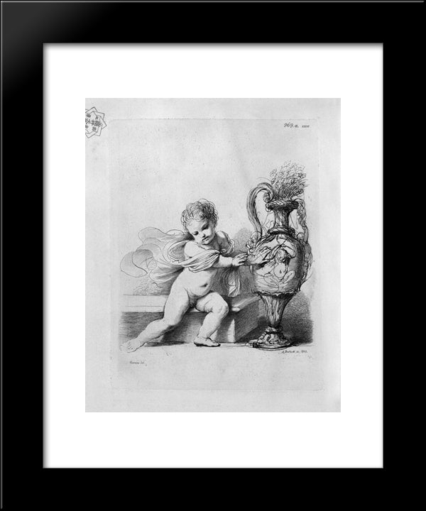 Cherub Sitting Next To A Pitcher By Guercino 20x24 Black Modern Wood Framed Art Print Poster by Piranesi, Giovanni Battista