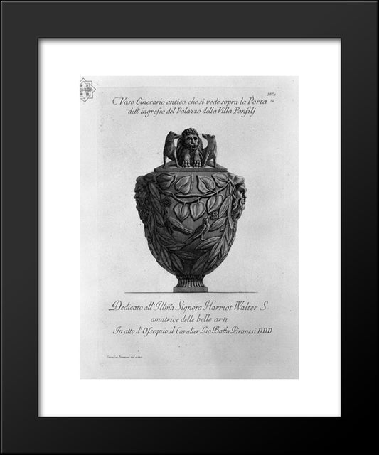 Cinerary Vase You See Over The Front Door Of The Palace Of The Villa Panphili 20x24 Black Modern Wood Framed Art Print Poster by Piranesi, Giovanni Battista