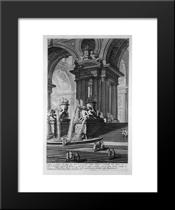 Column Group Holding Two Arcs Of A Large Courtyard With Fountains And Stairs 20x24 Black Modern Wood Framed Art Print Poster by Piranesi, Giovanni Battista