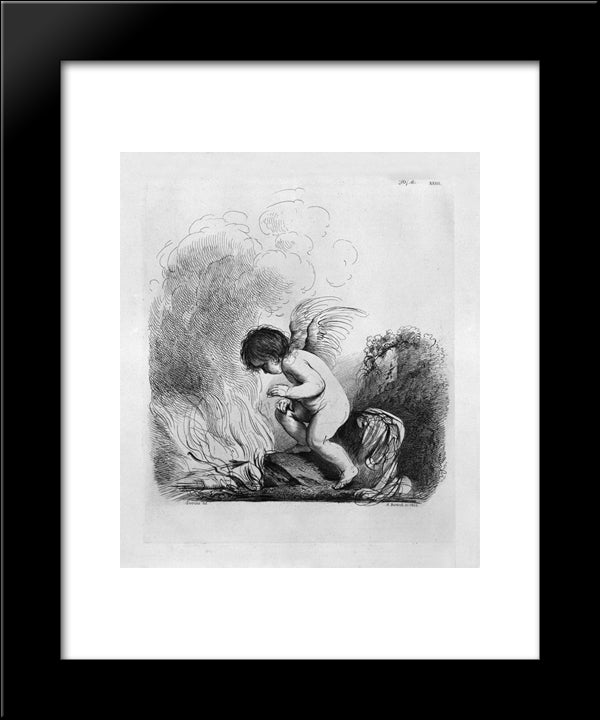 Cupid Looking To Burn The Bow And Arrows By Guercino 20x24 Black Modern Wood Framed Art Print Poster by Piranesi, Giovanni Battista